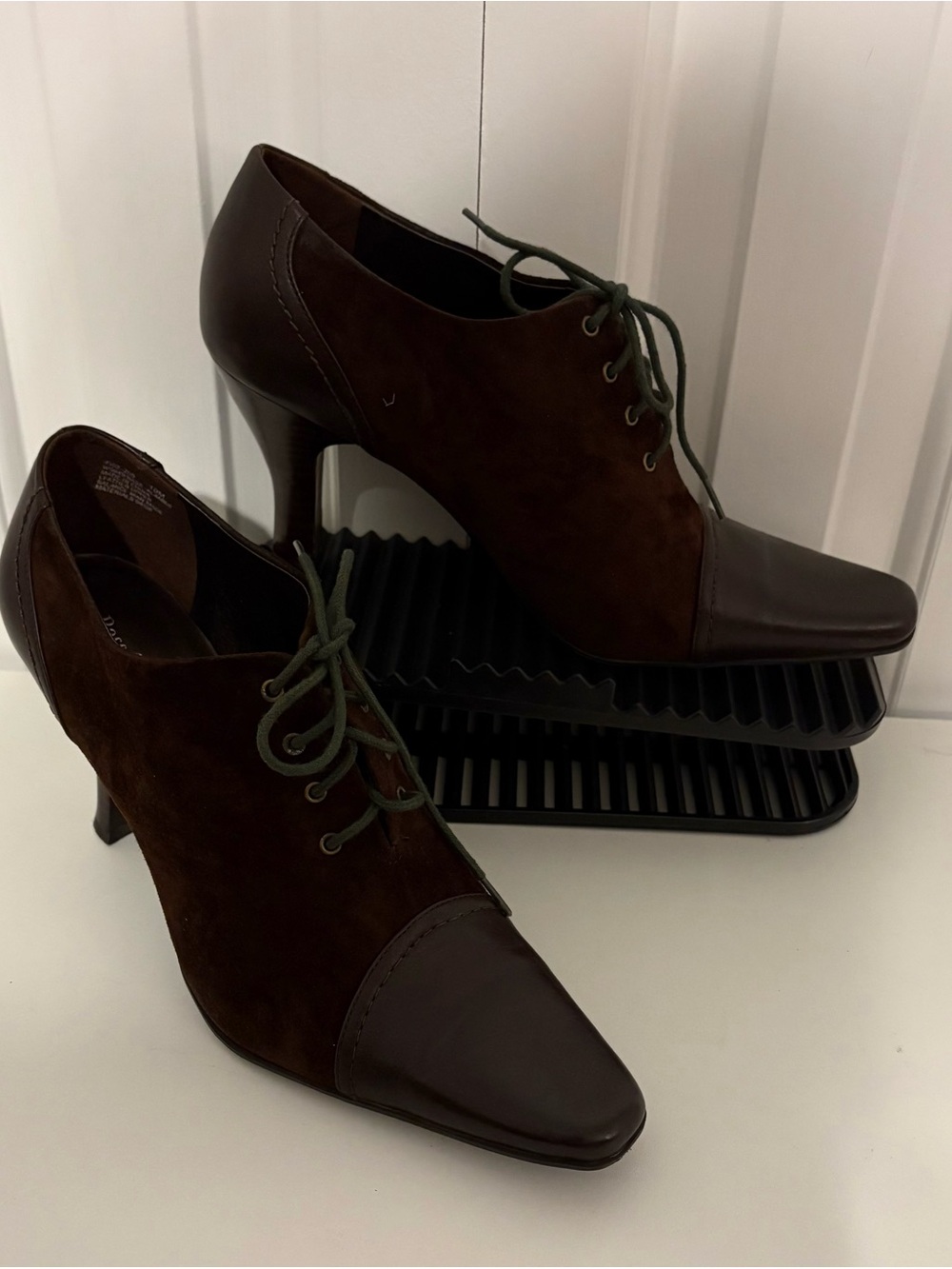 BASS Dark Brown Suede & Leather Oxford Lace-Up Heels